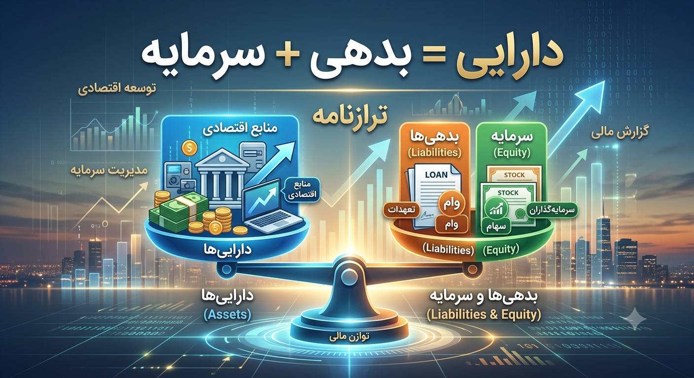 معادله اصلی حسابداری: دارایی = بدهی + سرمایه